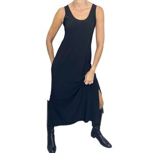 Minimalist Canadian made black side slit stretchy sleeveless maxi tank dress M